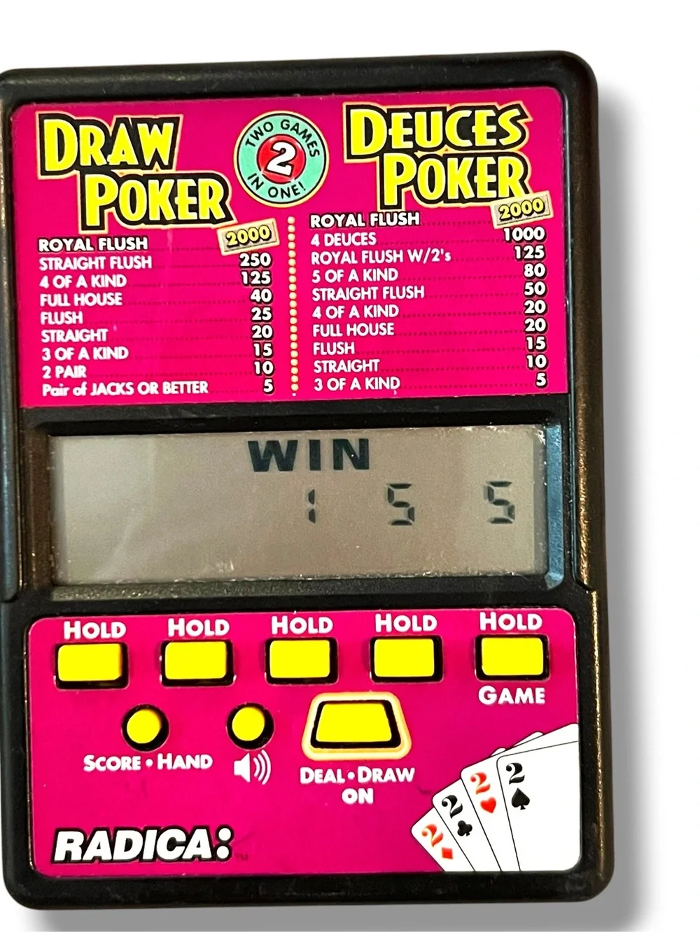 Vtg Radica Electronic Handheld Draw Poker Deuces Poker 2 Games in One Model 514